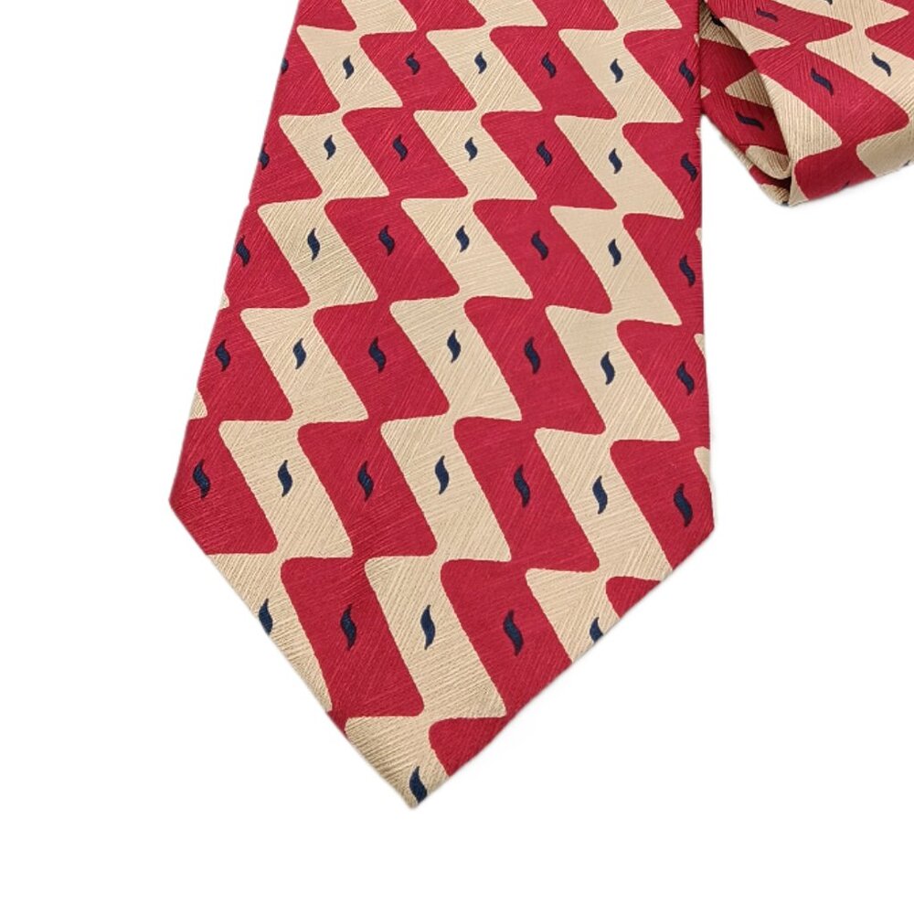 Echo Silk Tie Men’s 57.5” Red Tan Textured Geometric Retro Wide New